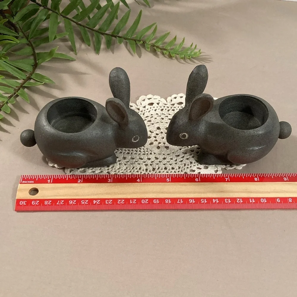 Crate & Barrel Metal Bunny Rabbit Candle Holders Set